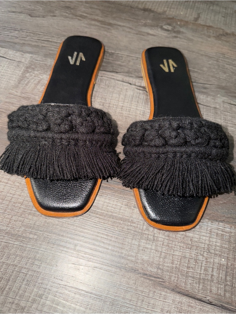 Black Sandals - Slip On - Fringe